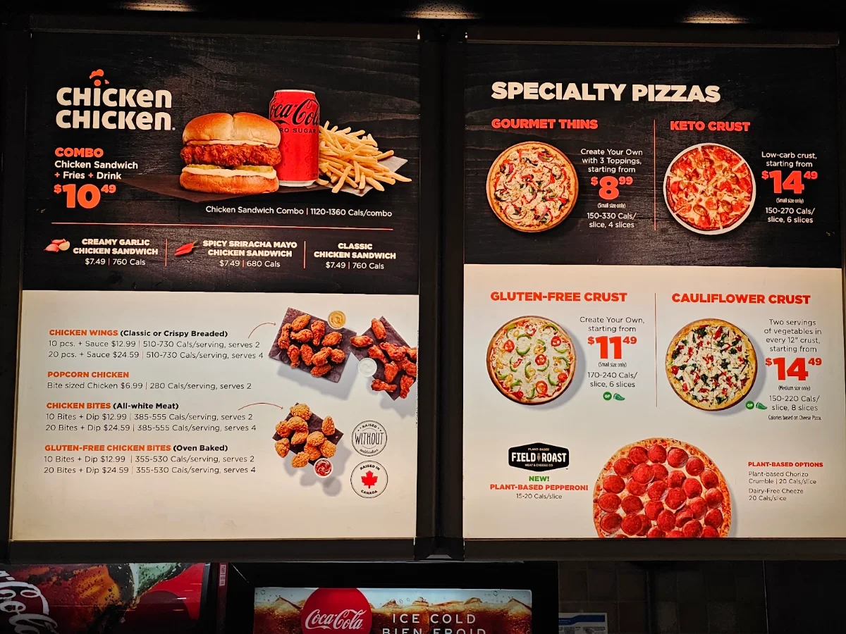 Menu, Pizza Pizza