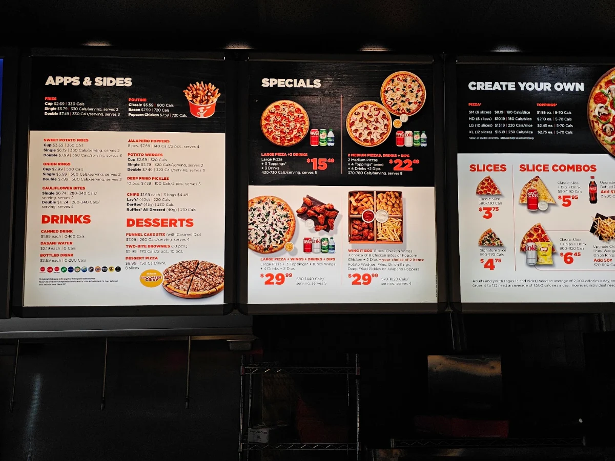 Menu, Pizza Pizza