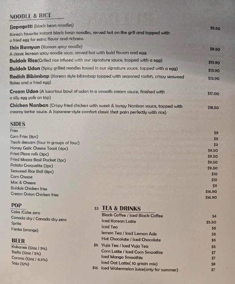 Menu, BULDAK(Korean BBQ &Fried chicken)