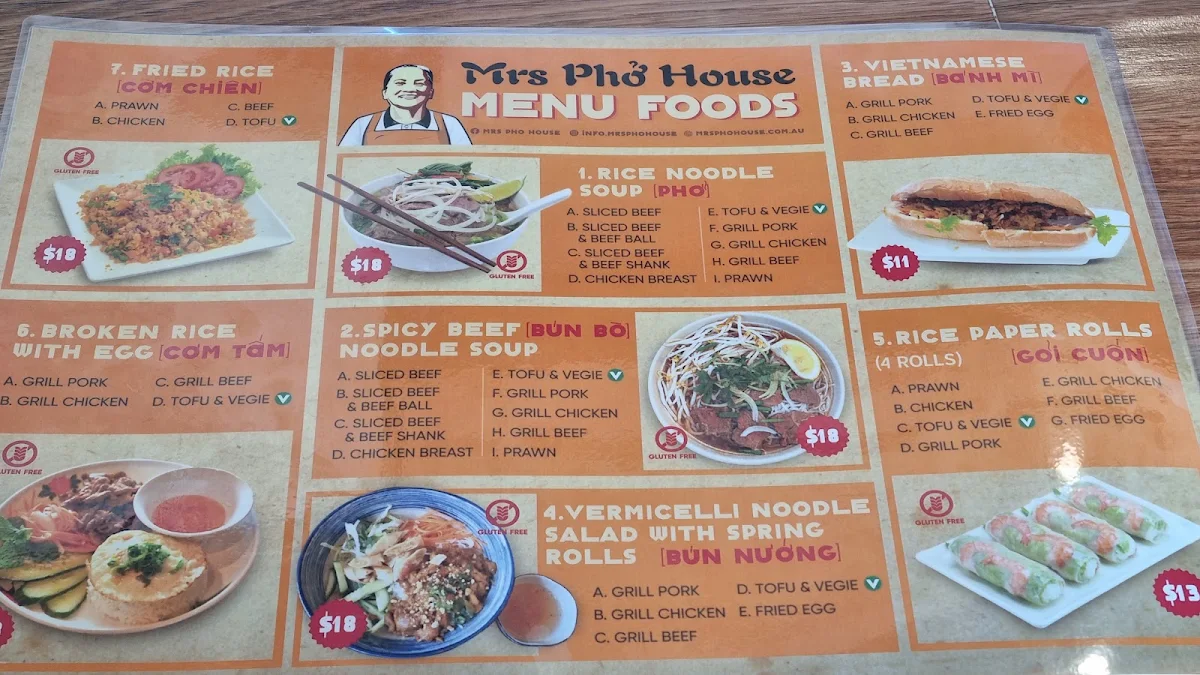 Menu, Mrs Pho House Seymour