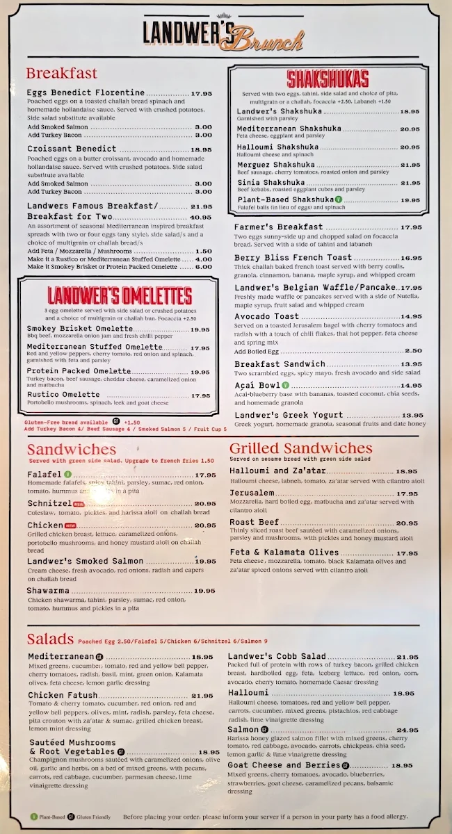 Menu, Cafe Landwer