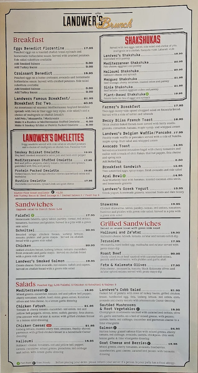 Menu, Cafe Landwer