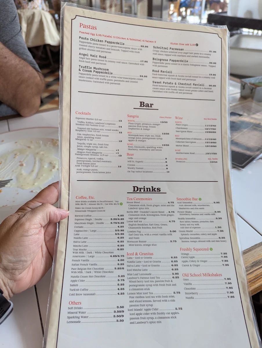 Menu, Cafe Landwer