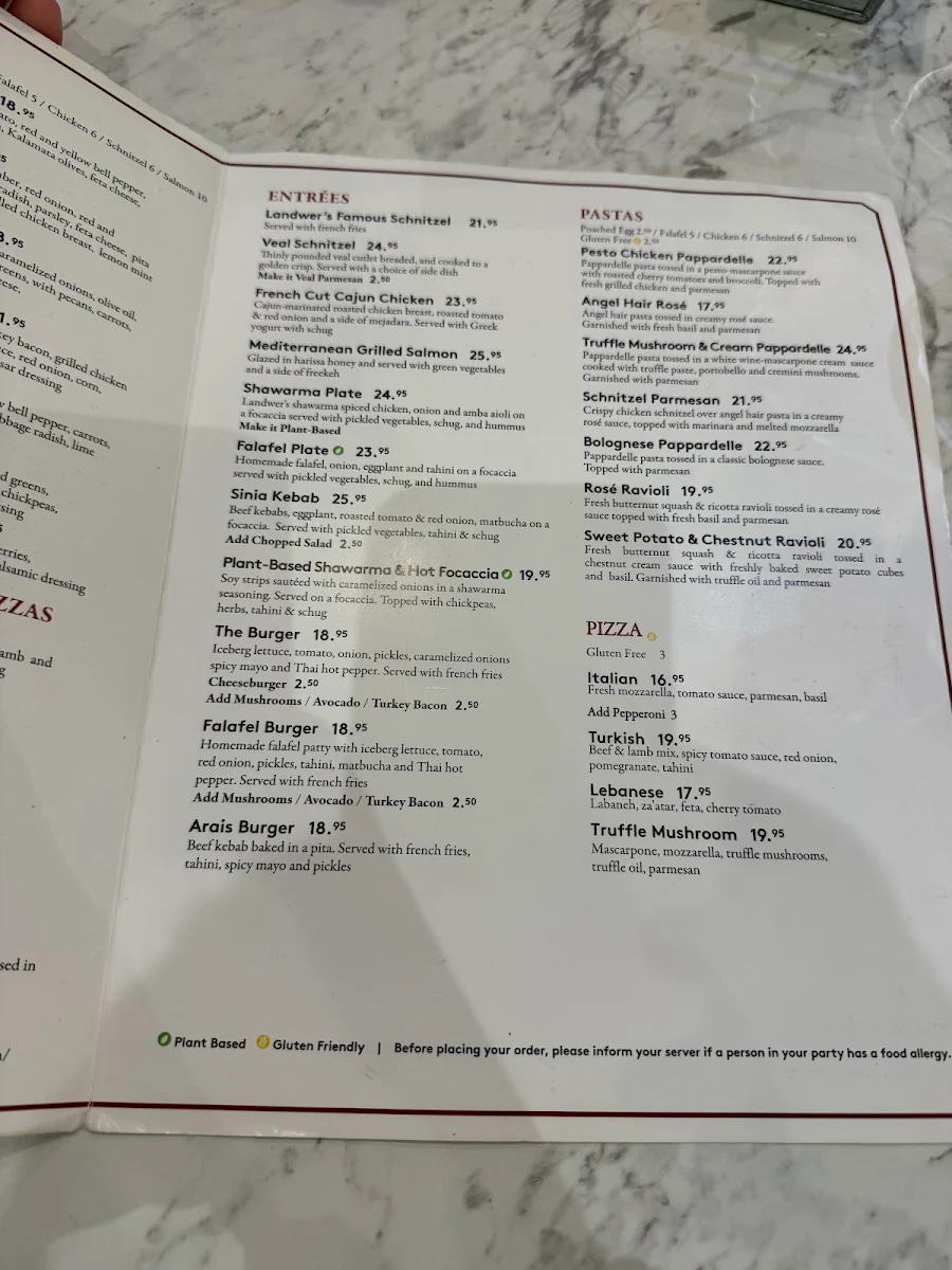 Menu, Cafe Landwer