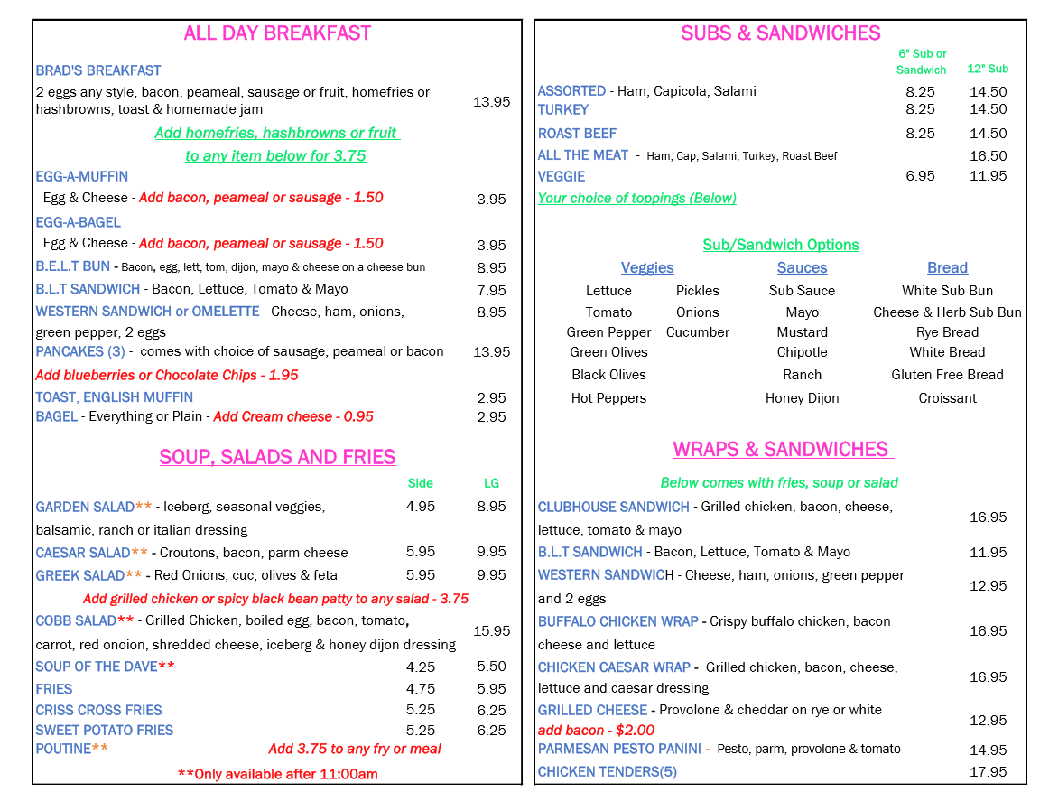 Menu, Gateway Restaurant and Bakery