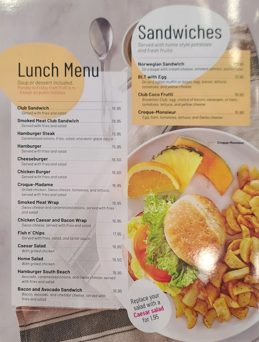 Menu, Coco Frutti Belleville