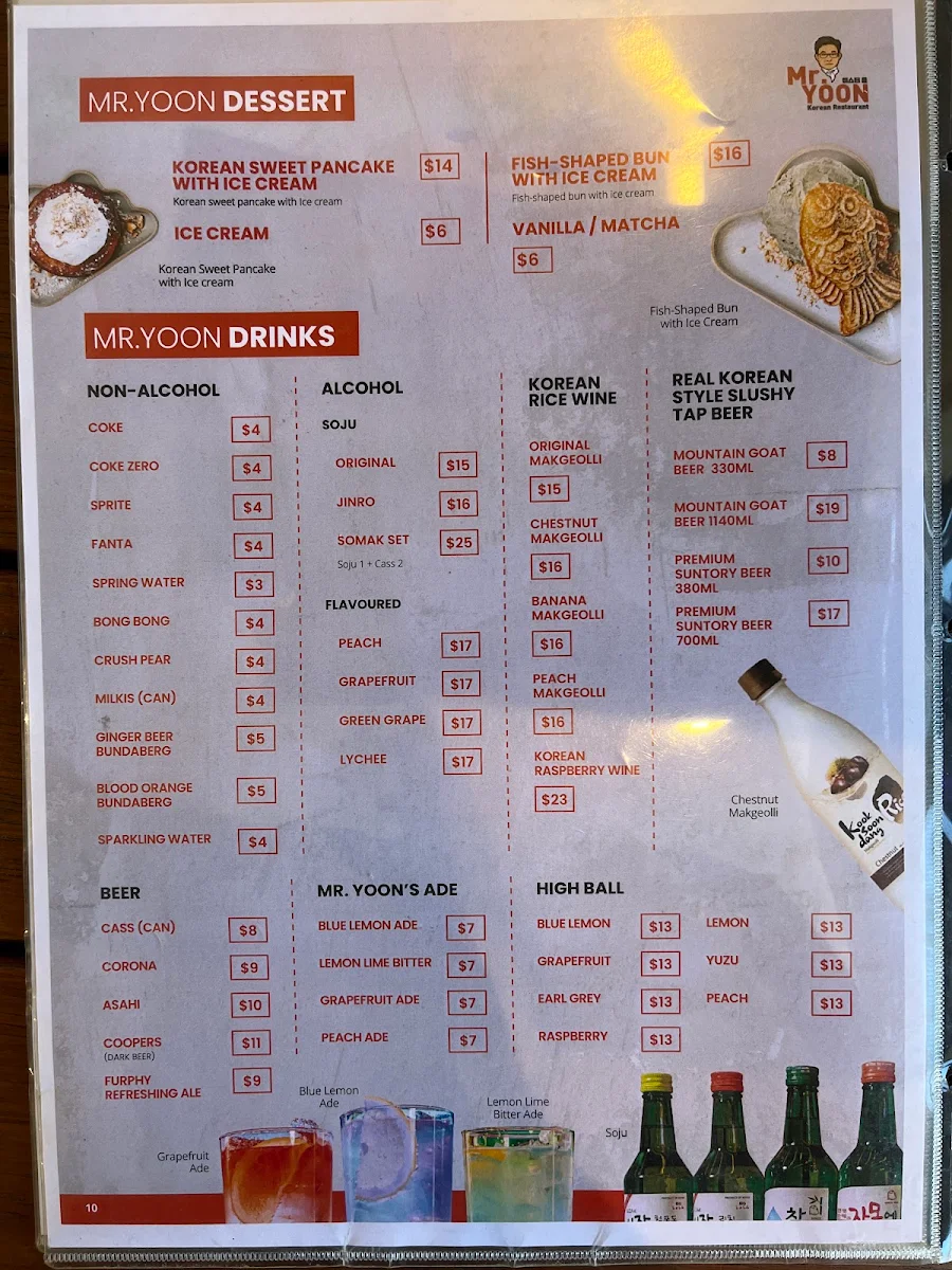 Menu, Mr Yoon Glenwaverley