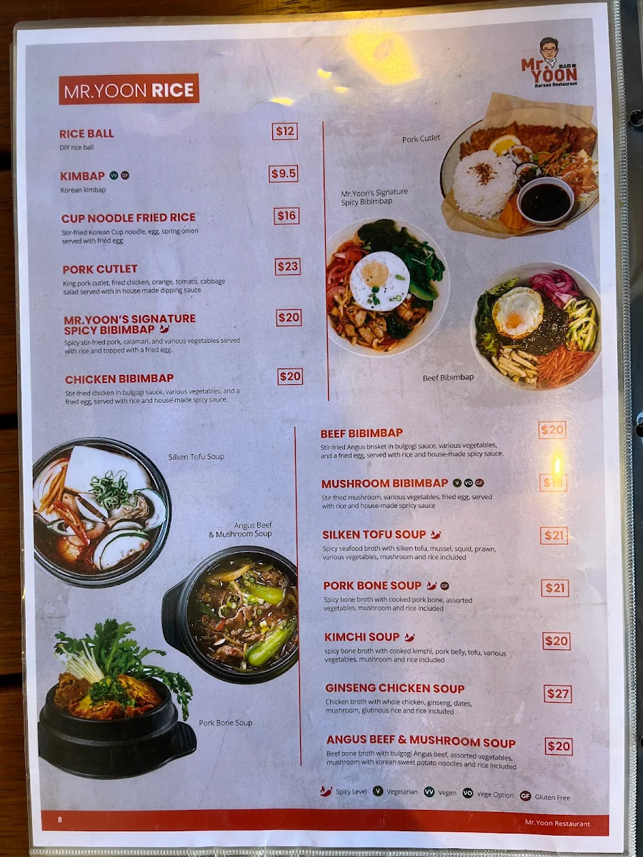 Menu, Mr Yoon Glenwaverley