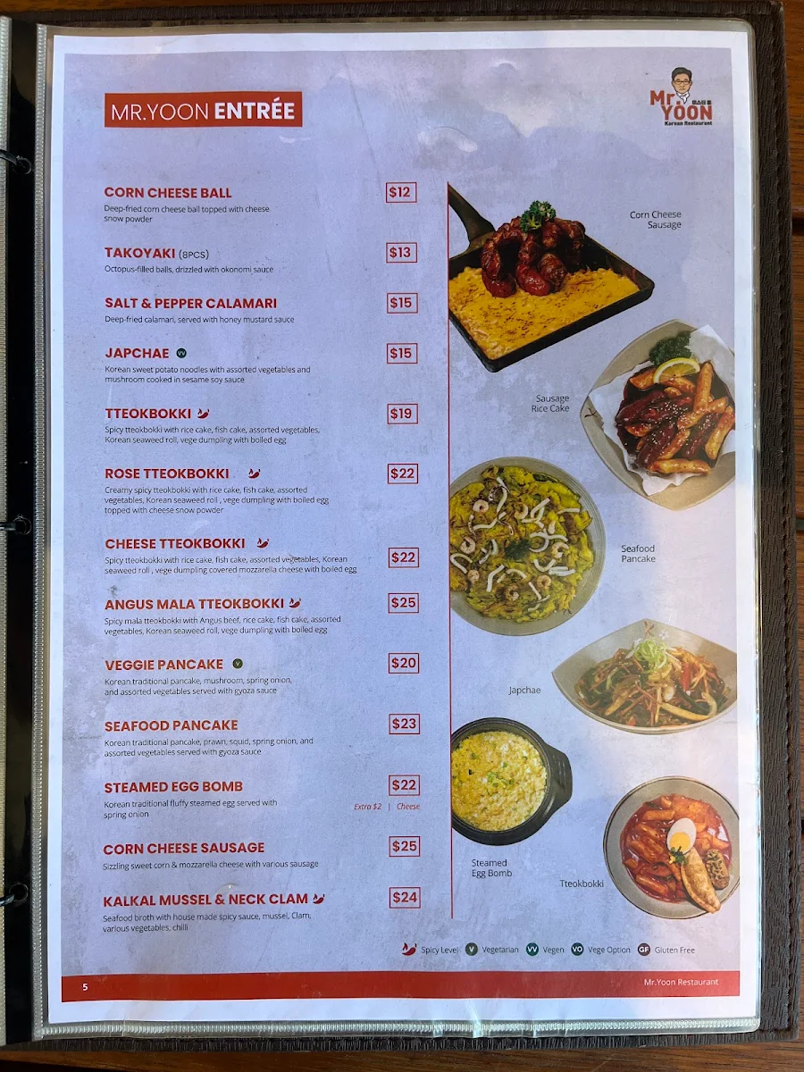 Menu, Mr Yoon Glenwaverley