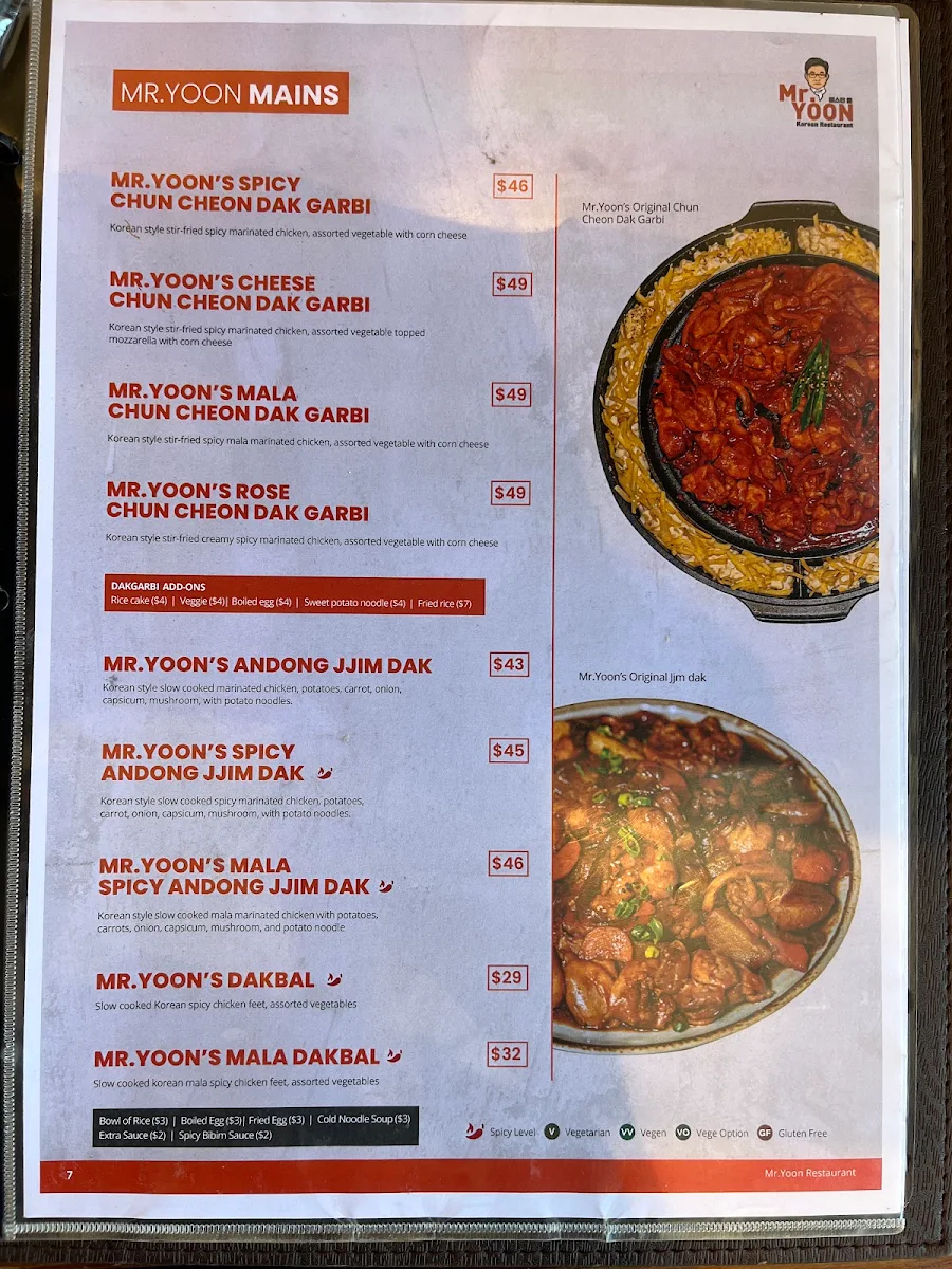 Menu, Mr Yoon Glenwaverley