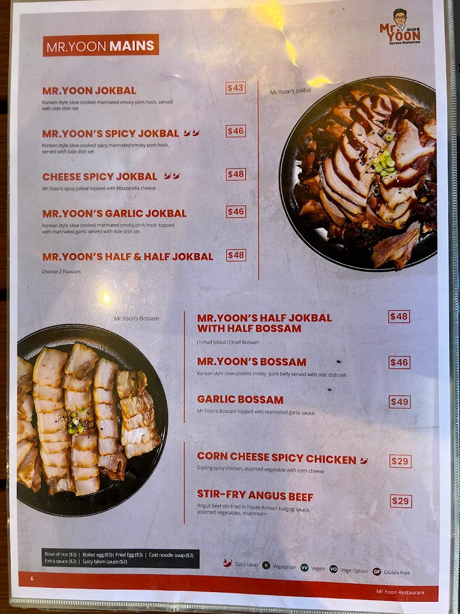 Menu, Mr Yoon Glenwaverley