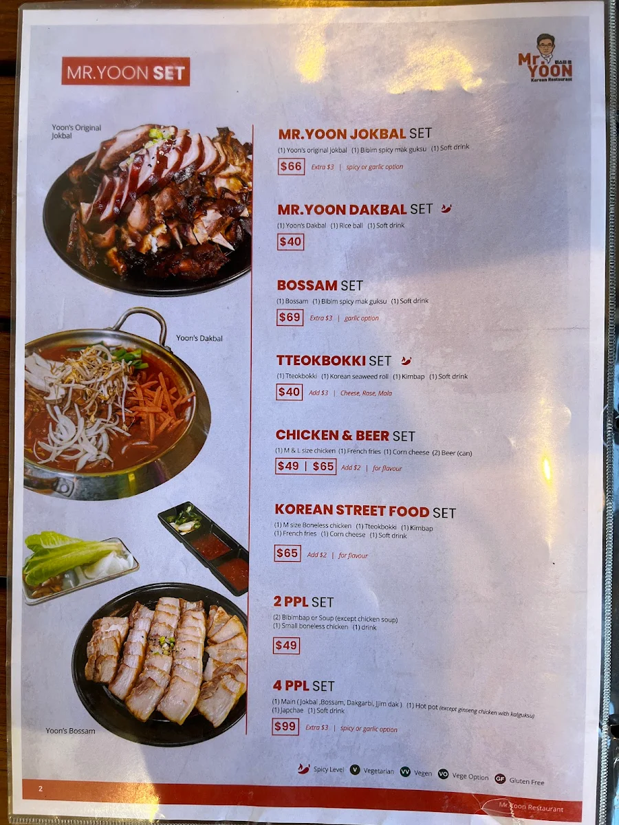 Menu, Mr Yoon Glenwaverley
