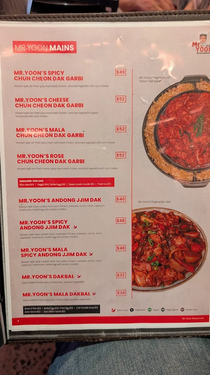Menu, Mr Yoon Glenwaverley