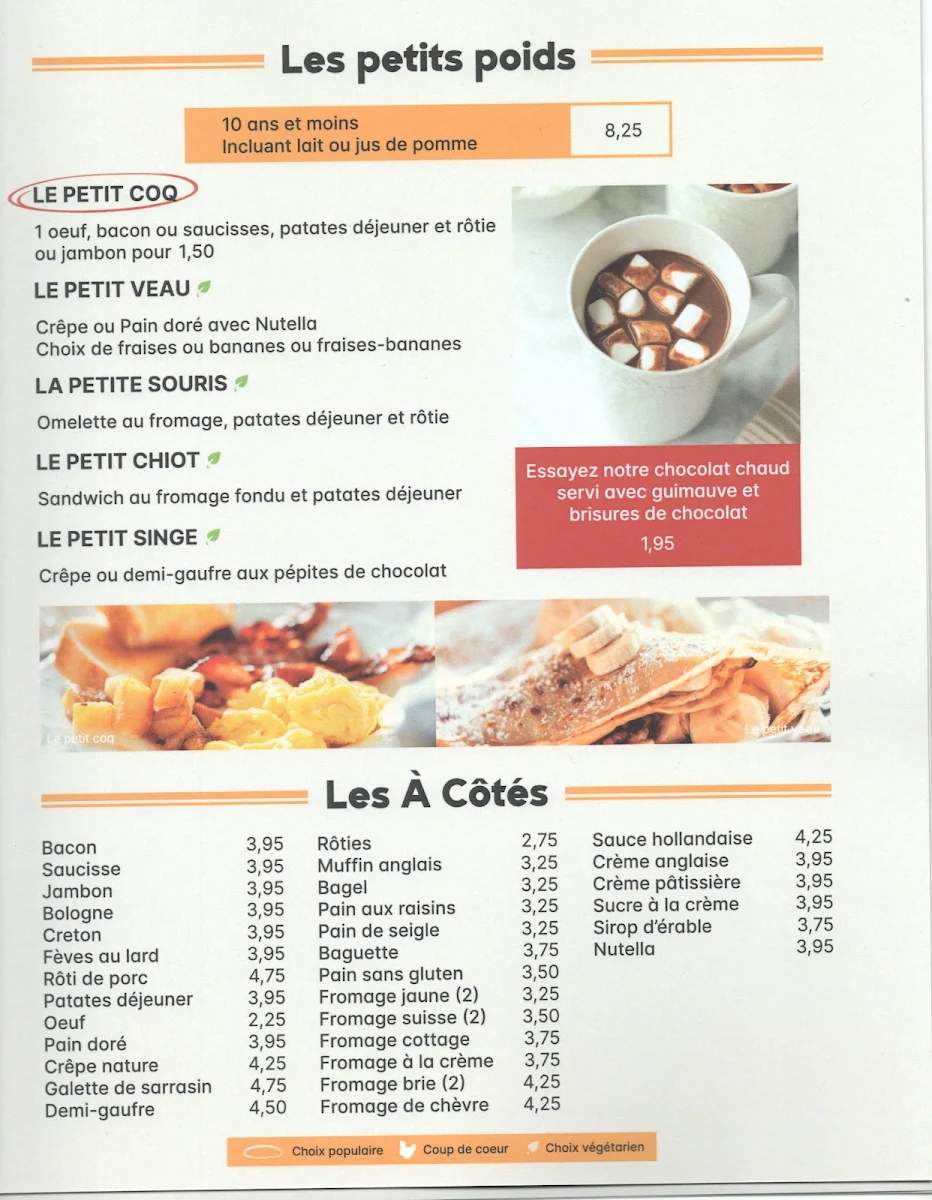 Menu, Restaurant L'Oeuforie Matinale