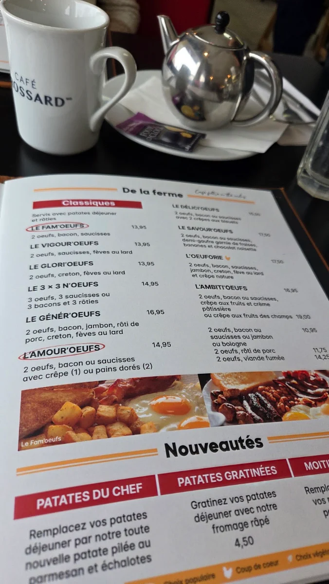 Menu, Restaurant L'Oeuforie Matinale