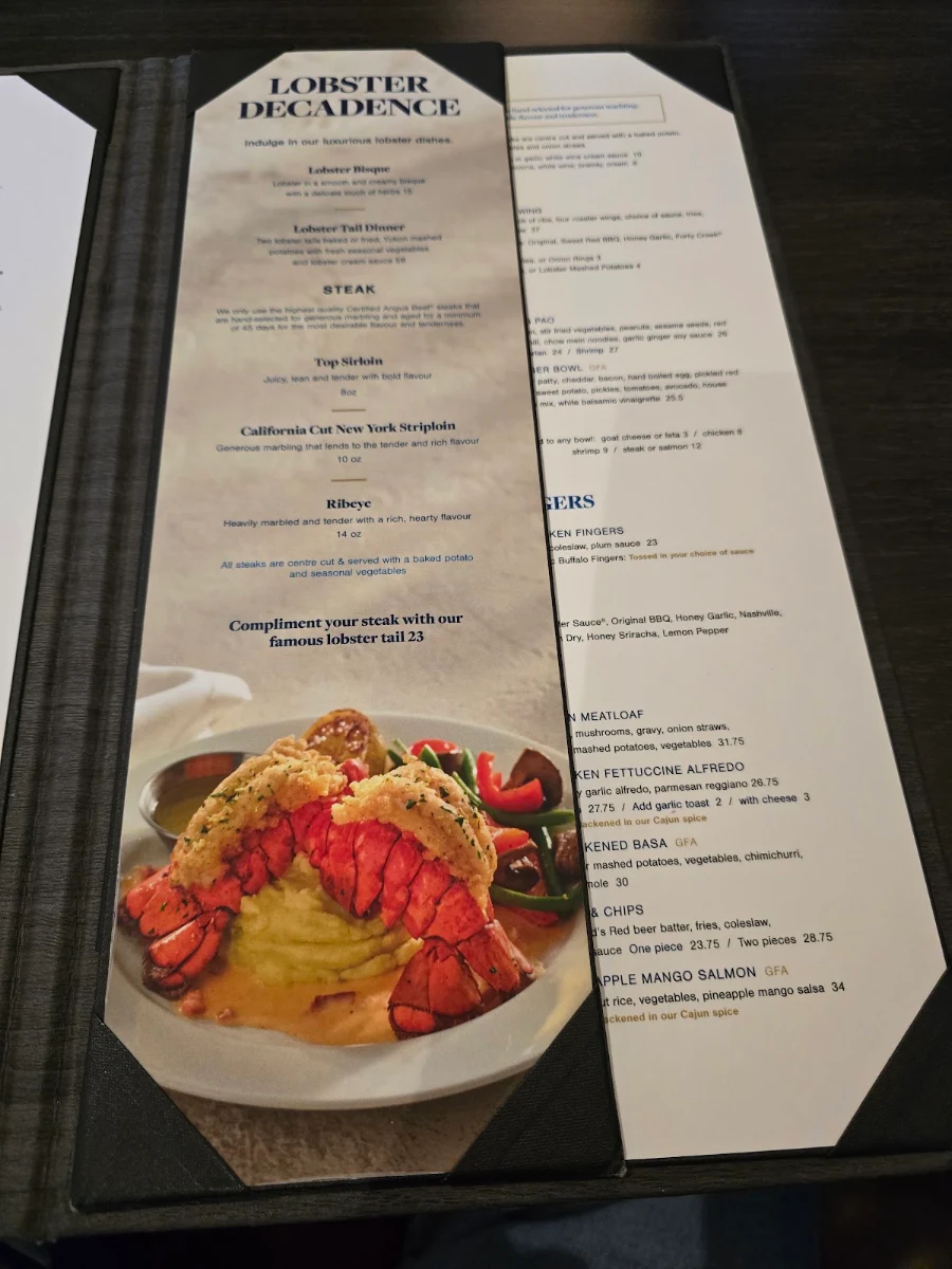 Menu, Turtle Jack's Niagara Falls