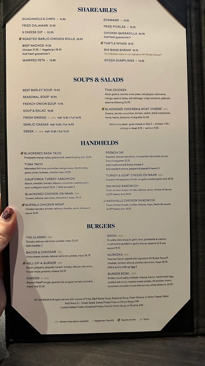 Menu, Turtle Jack's Niagara Falls