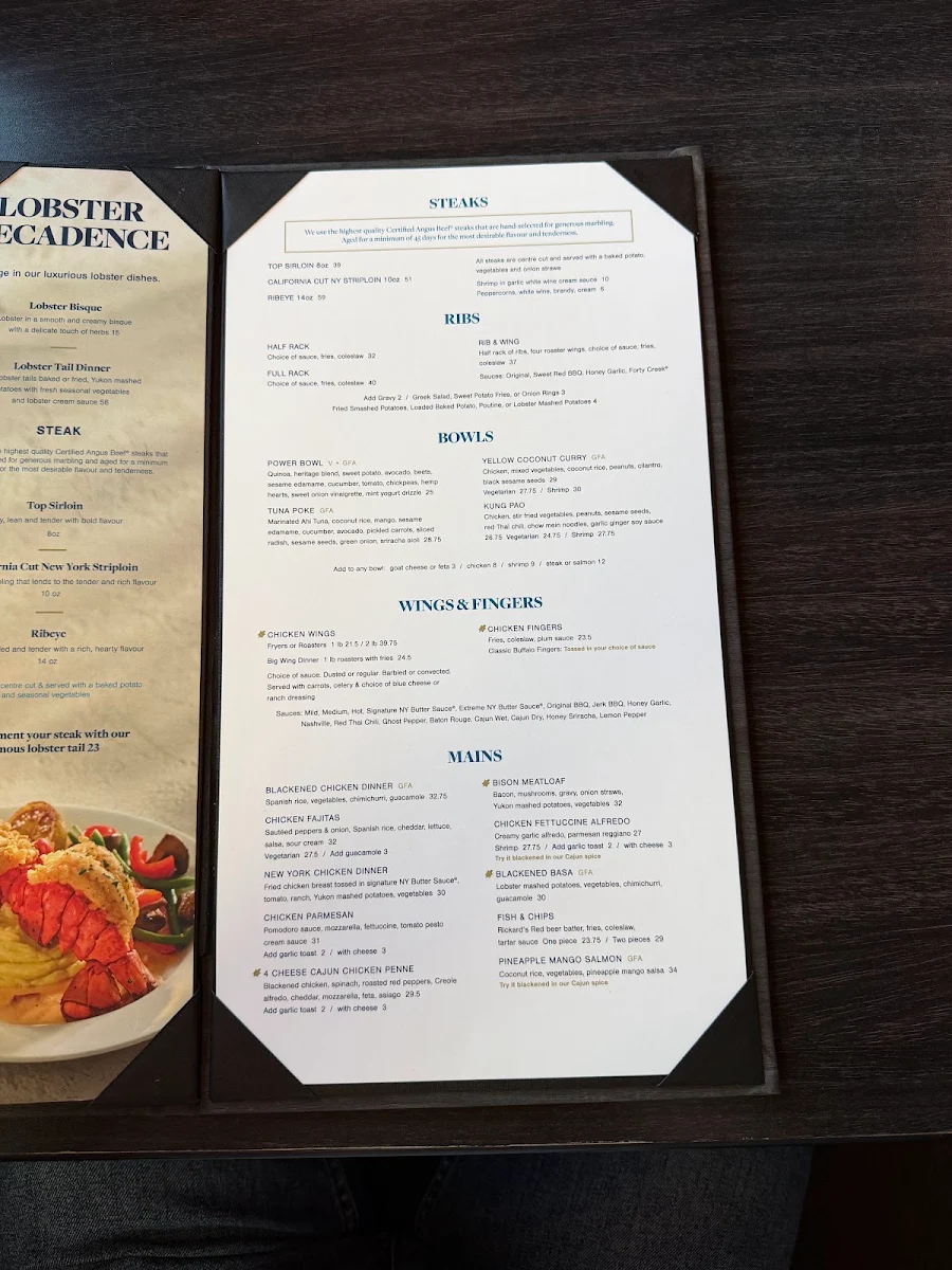 Menu, Turtle Jack's Niagara Falls