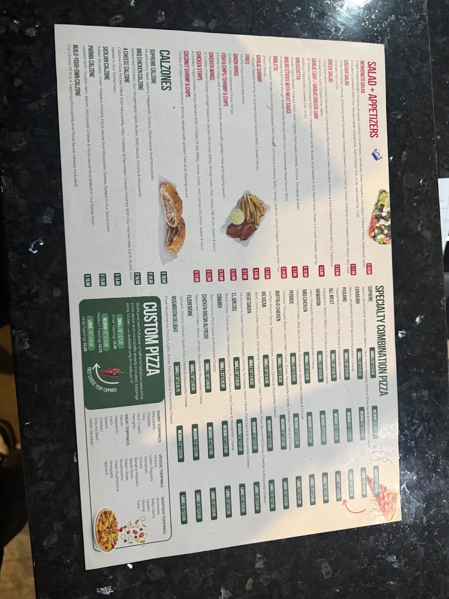 Menu, Benvenuto Pizzeria