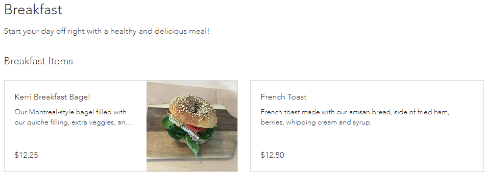 Menu, Kerri's Cafe and Bakery Inc.