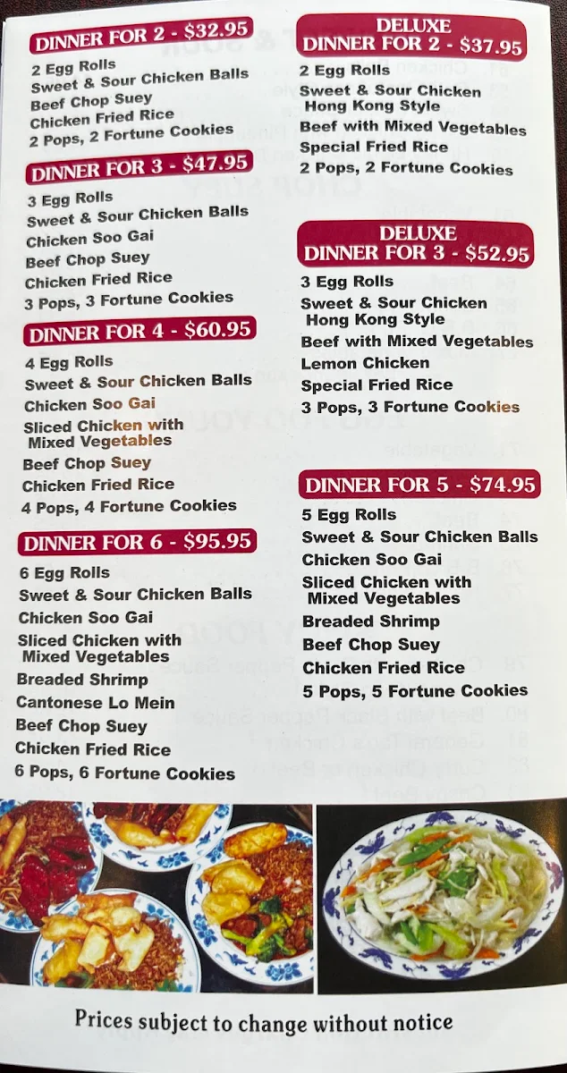 Menu, Golden Gate Chinese Restaurant