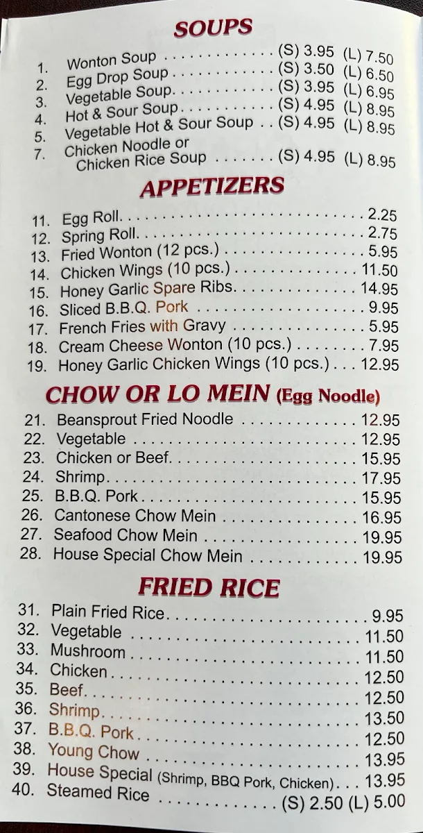 Menu, Golden Gate Chinese Restaurant