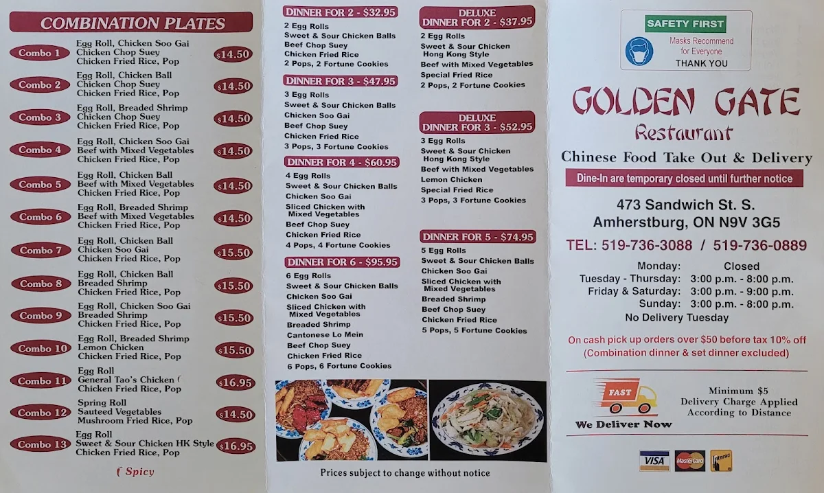 Menu, Golden Gate Chinese Restaurant