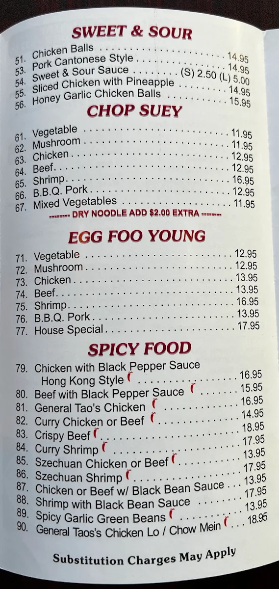 Menu, Golden Gate Chinese Restaurant