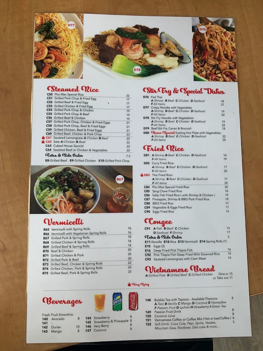 Menu, Phở Max