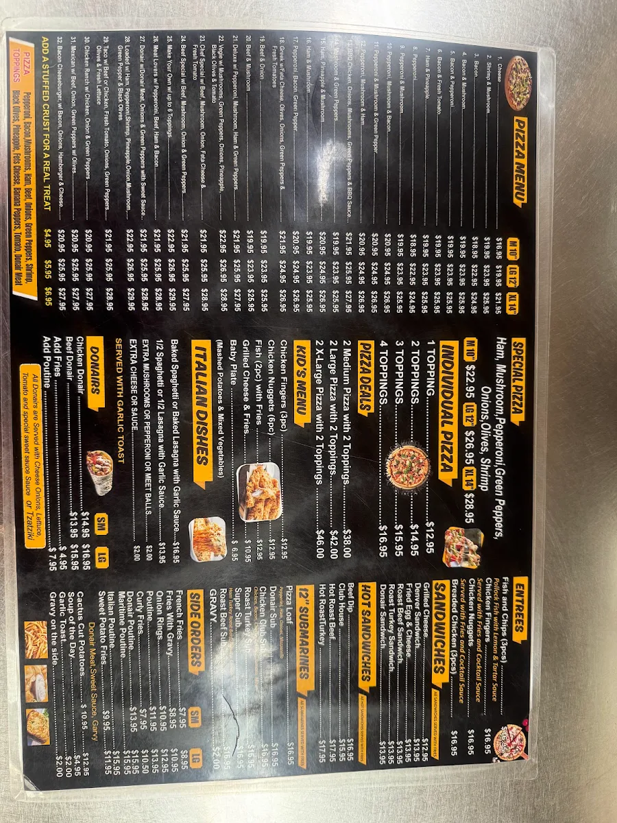 Menu, Spirit River Pizza & Donair