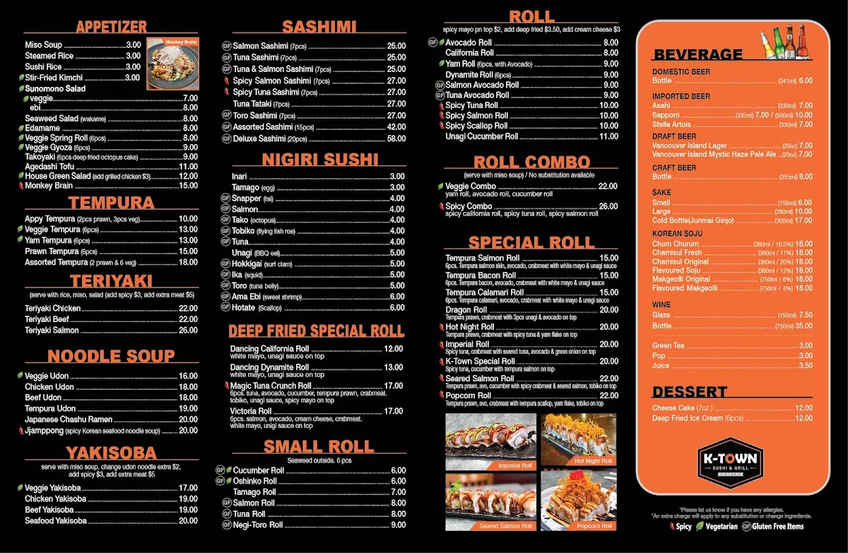 Menu, K-Town Sushi & Grill