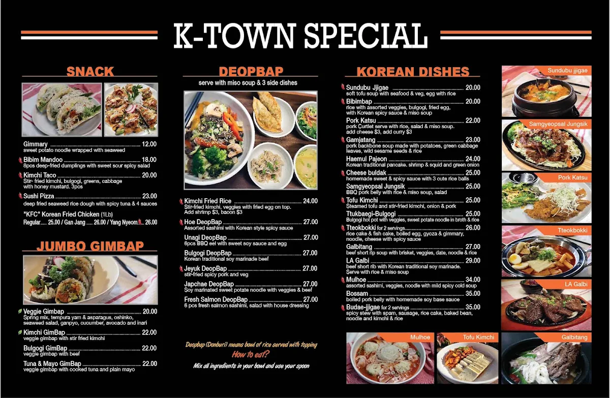 Menu, K-Town Sushi & Grill