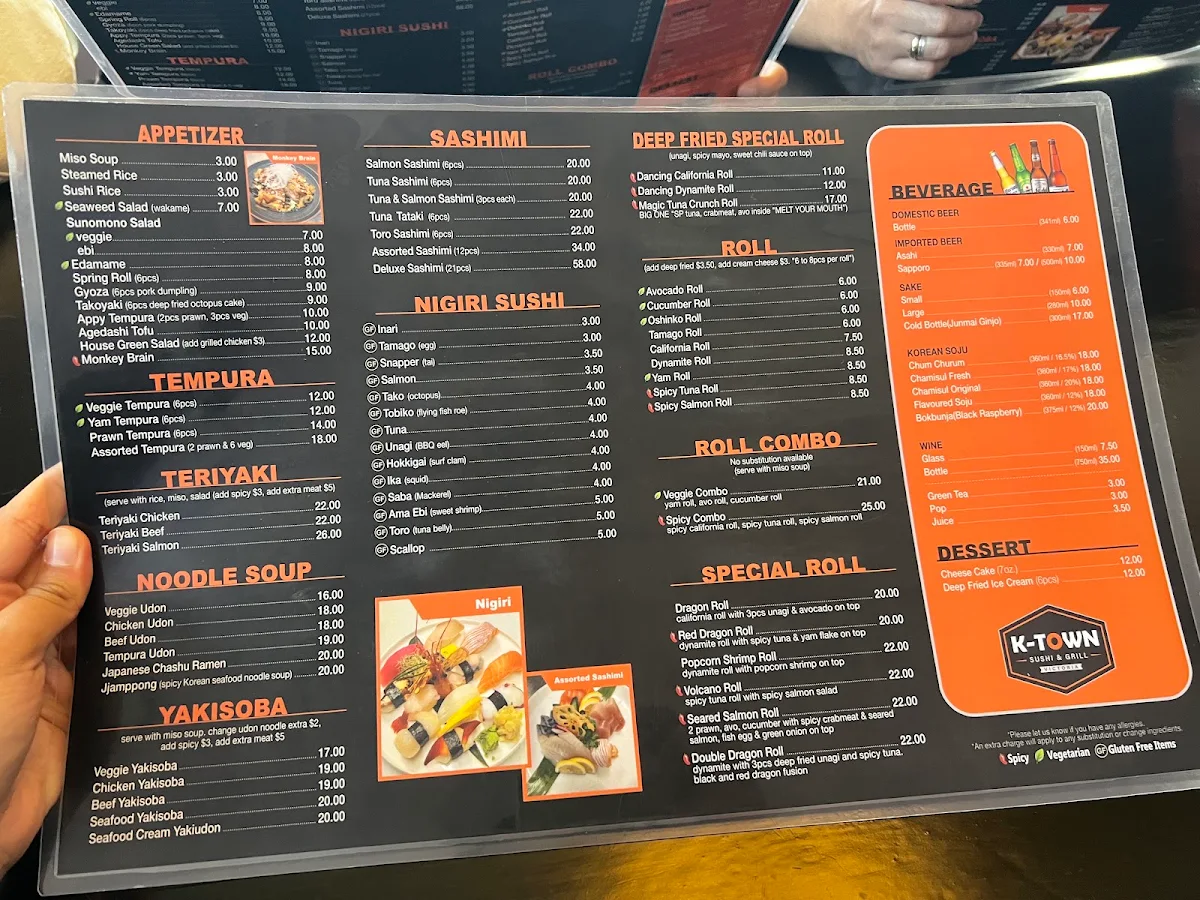 Menu, K-Town Sushi & Grill
