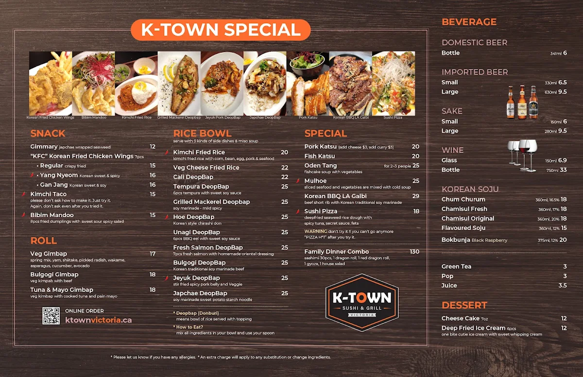 Menu, K-Town Sushi & Grill