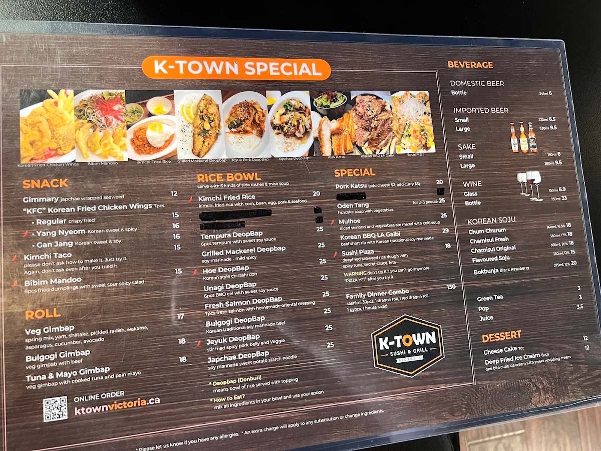 Menu, K-Town Sushi & Grill