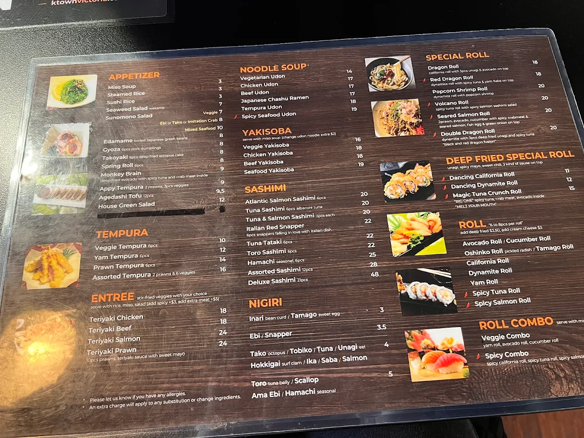Menu, K-Town Sushi & Grill