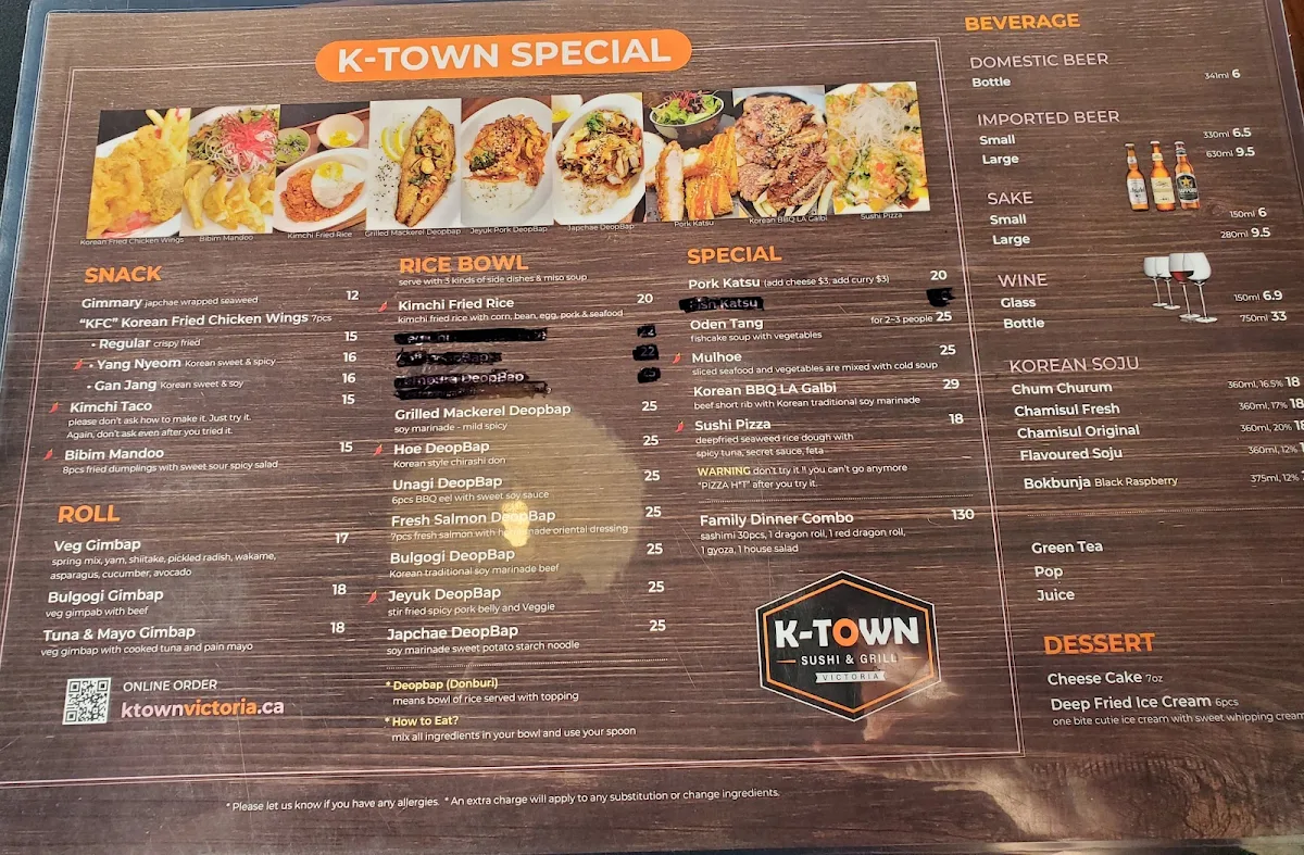Menu, K-Town Sushi & Grill