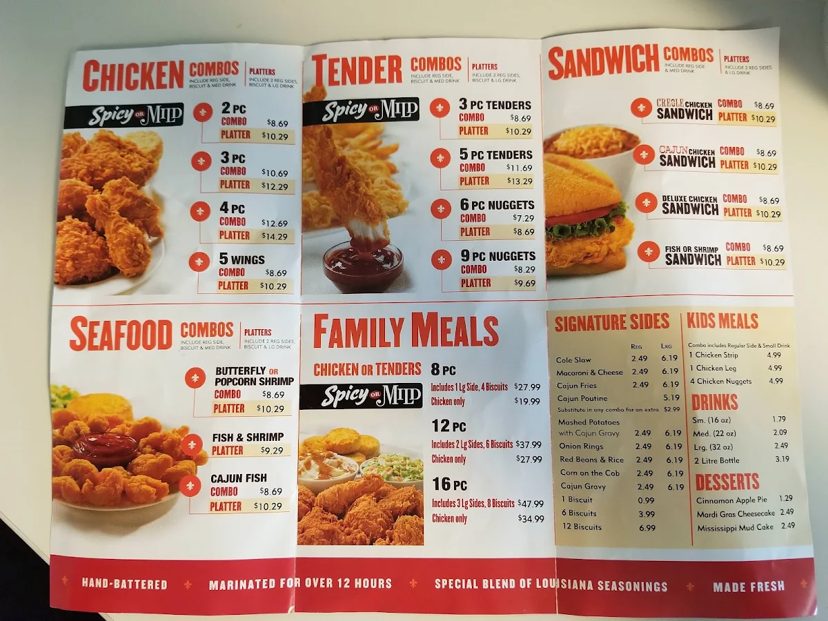 Menu, Popeyes Louisiana Kitchen
