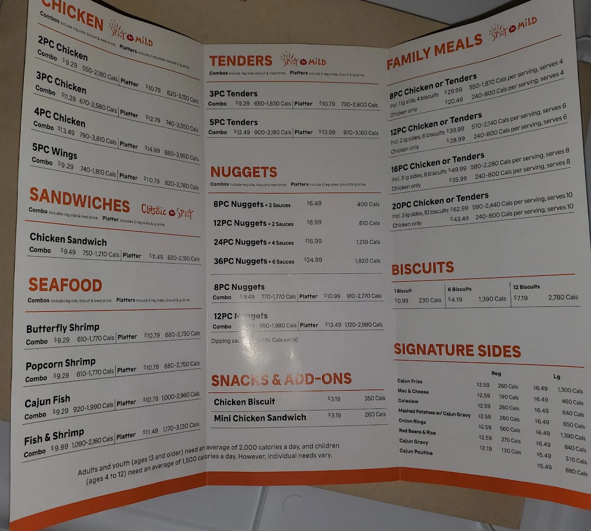 Menu, Popeyes Louisiana Kitchen