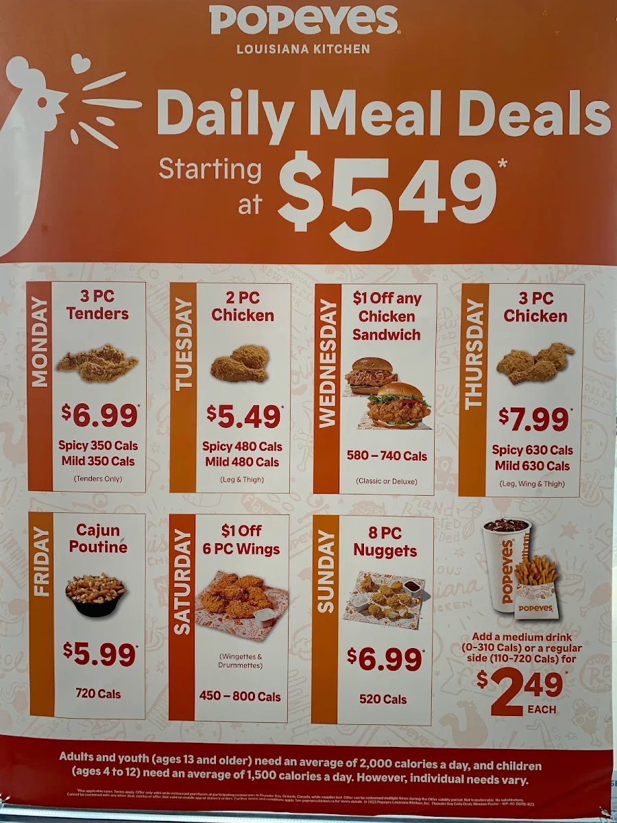 Menu, Popeyes Louisiana Kitchen