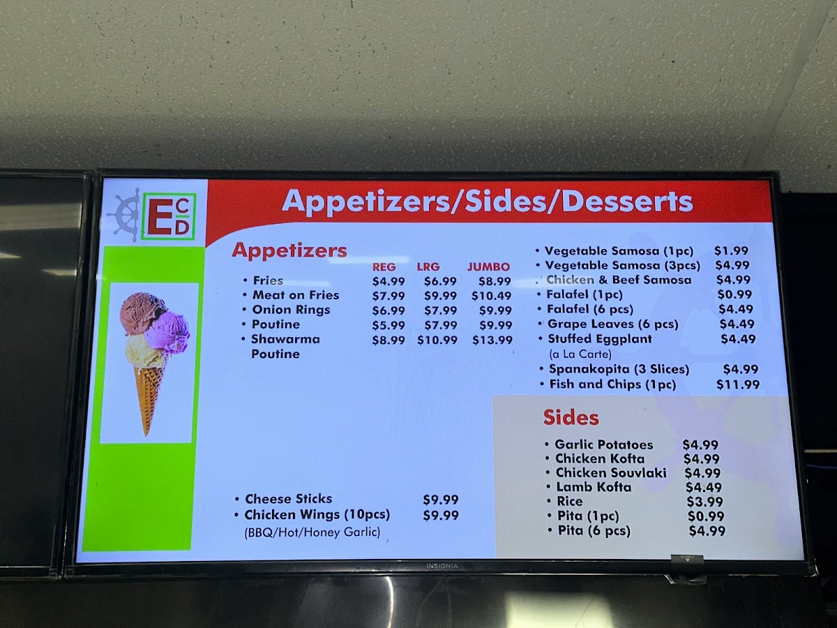 Menu, East Coast Donair