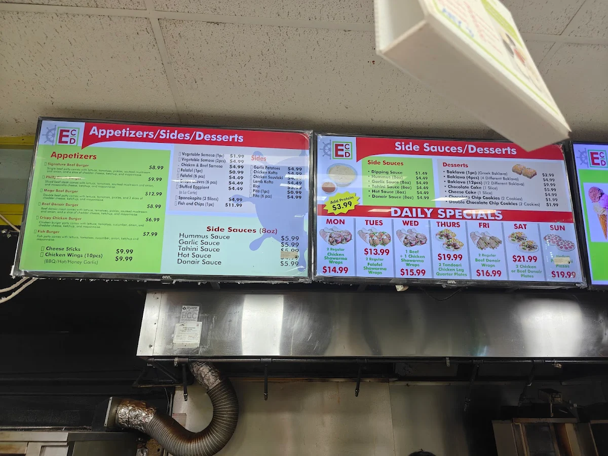 Menu, East Coast Donair