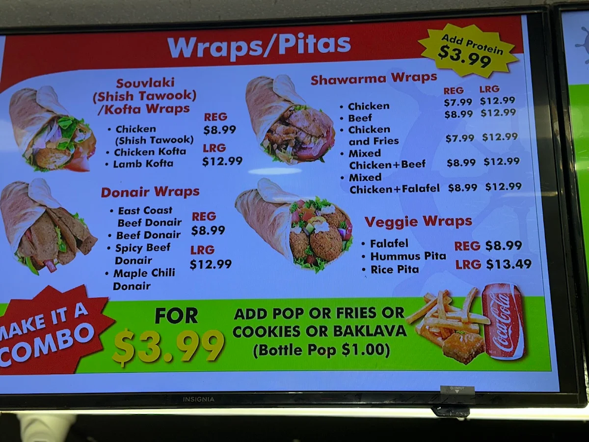 Menu, East Coast Donair