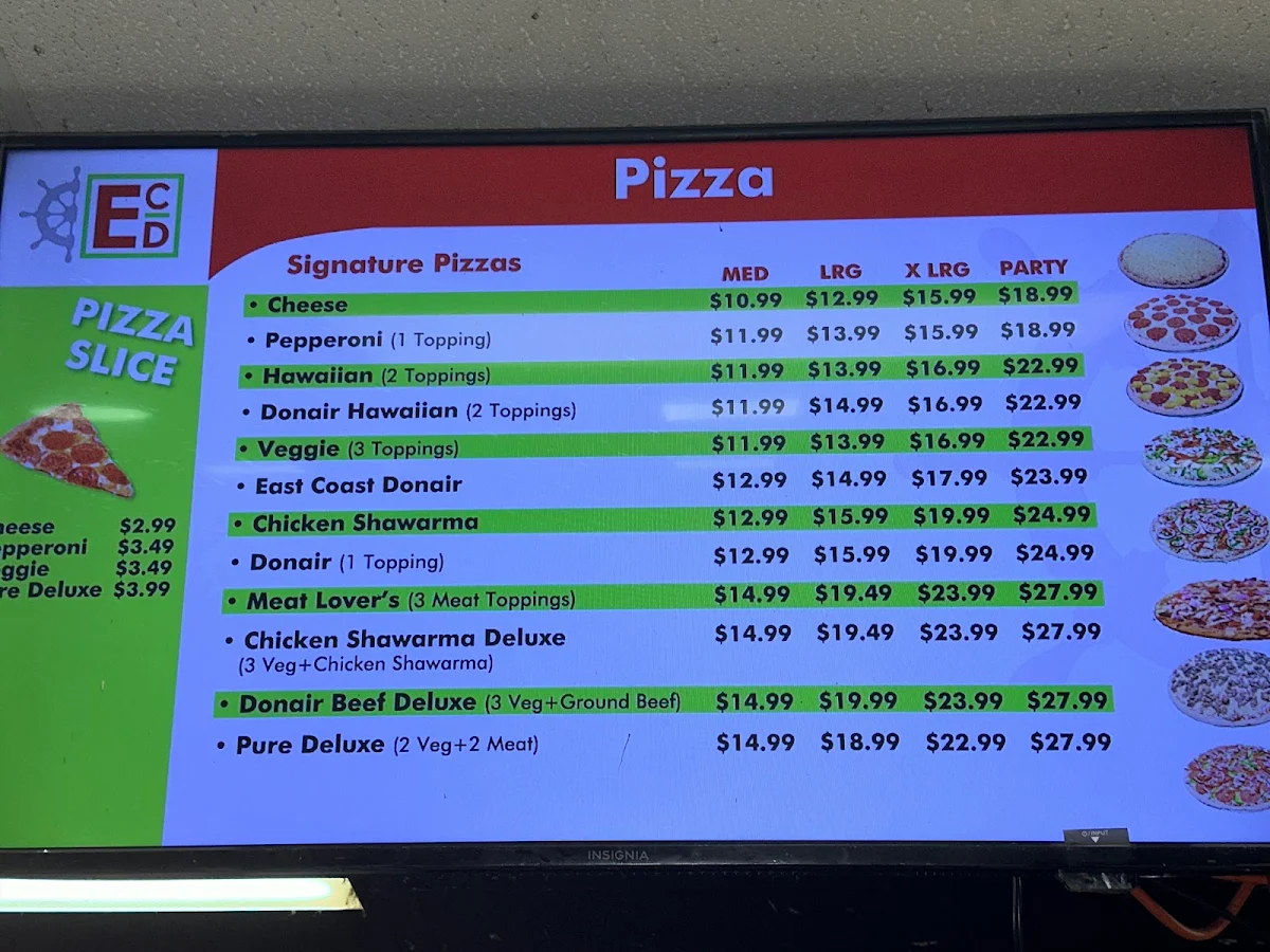 Menu, East Coast Donair
