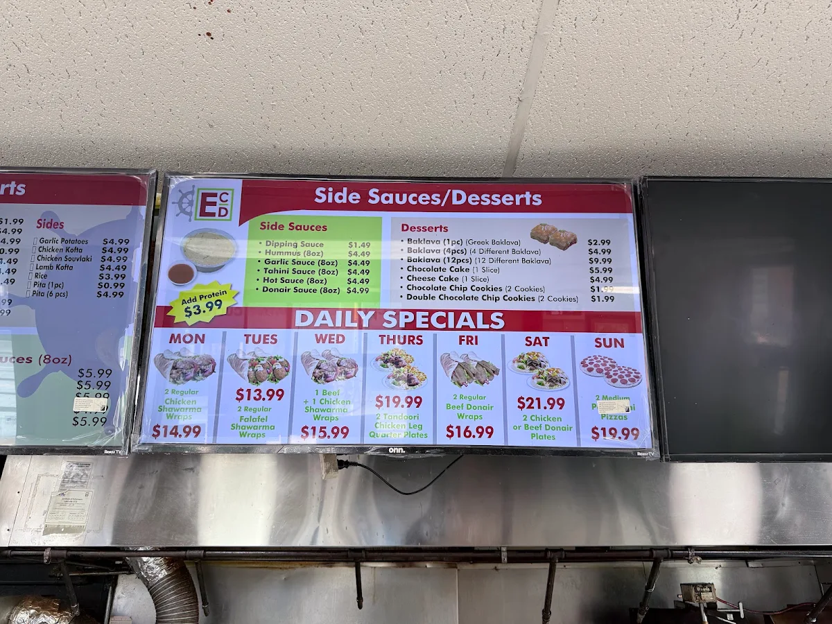 Menu, East Coast Donair