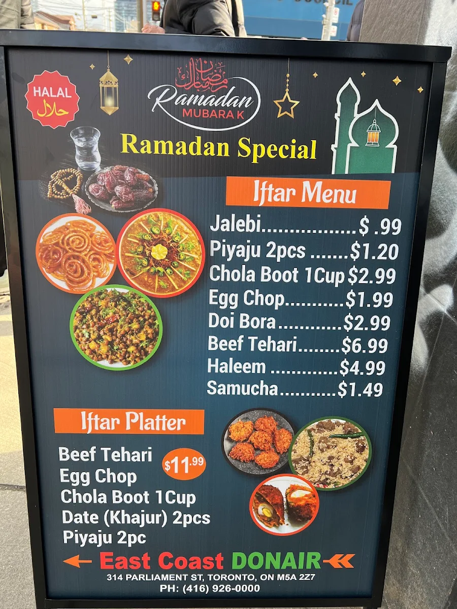 Menu, East Coast Donair