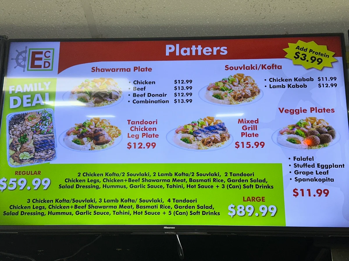 Menu, East Coast Donair