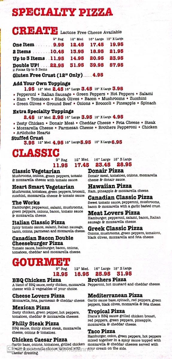 Menu, Randy's Pizza - Kearney Lake