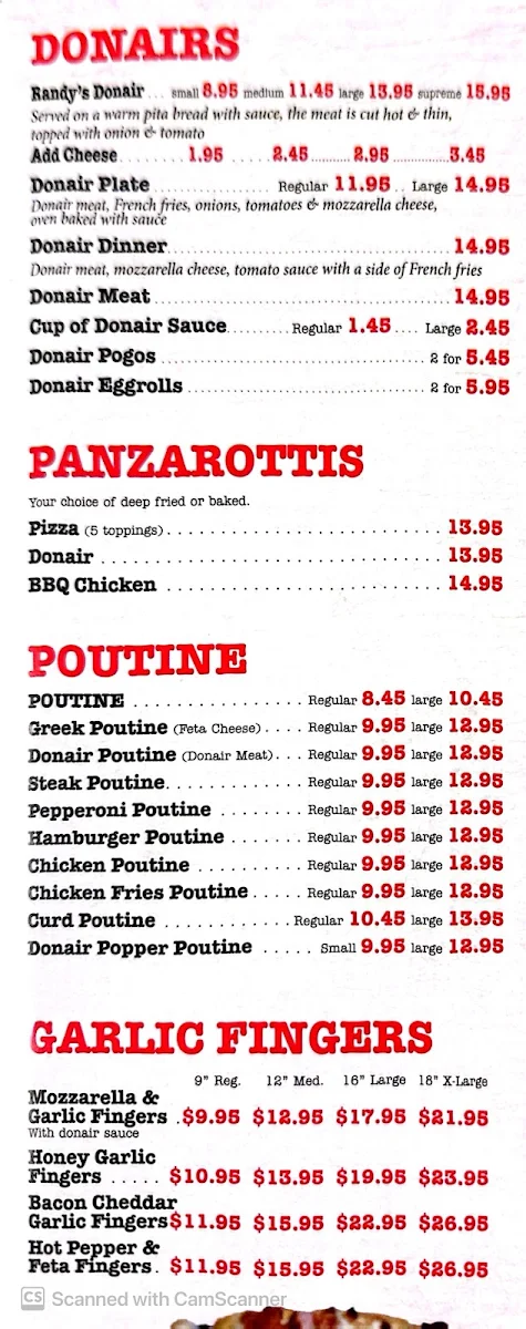 Menu, Randy's Pizza - Kearney Lake