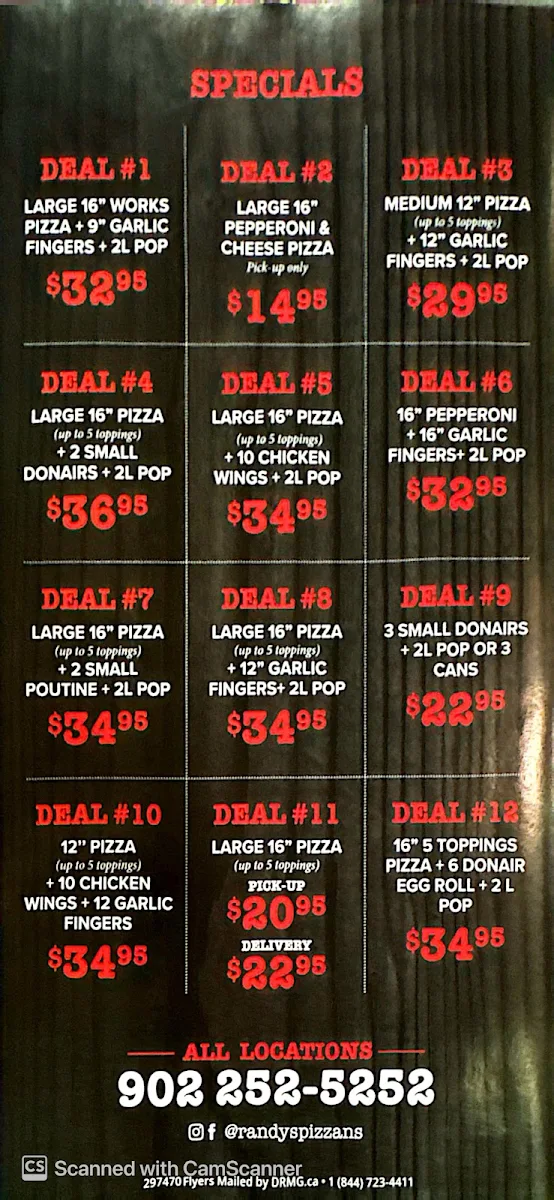 Menu, Randy's Pizza - Kearney Lake